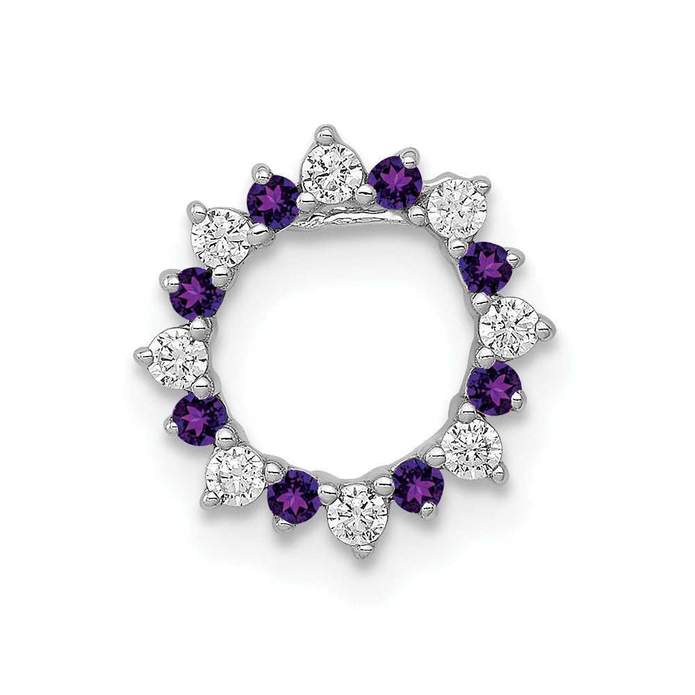 14K Weißgold Echt Diamant Und.08 Amethyst Fantasie Kreis Kette Anhänger