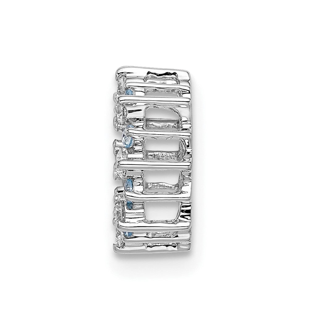 14K Weißgold 1/8ct. Echt Diamant/ Blautopas Fantasie Kreis Kette Anhänger