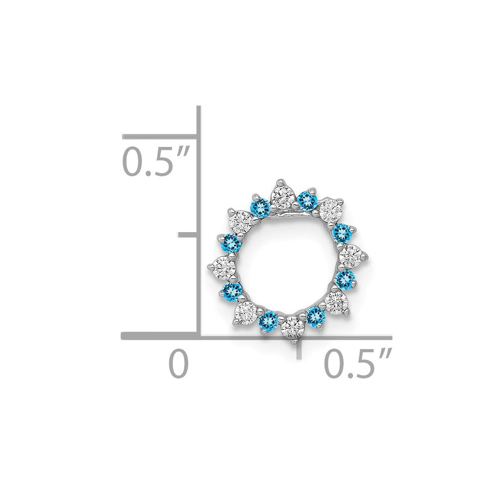 14K Weißgold 1/8ct. Echt Diamant/ Blautopas Fantasie Kreis Kette Anhänger