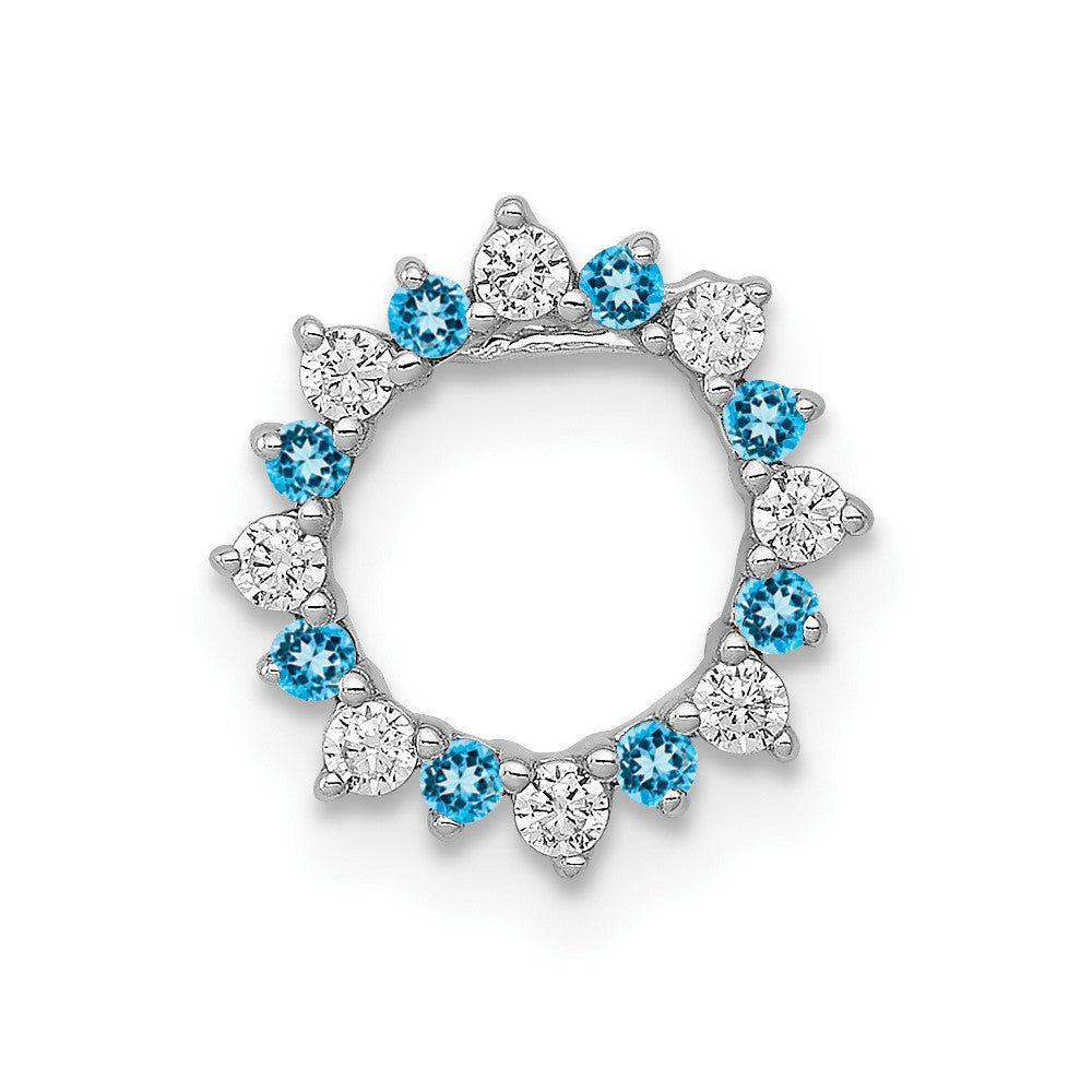 14K Weißgold 1/8ct. Echt Diamant/ Blautopas Fantasie Kreis Kette Anhänger
