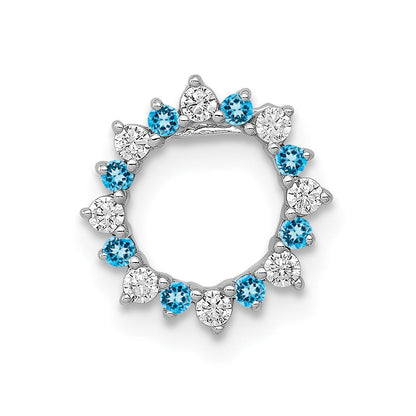 14K Weißgold 1/8ct. Echt Diamant/ Blautopas Fantasie Kreis Kette Anhänger