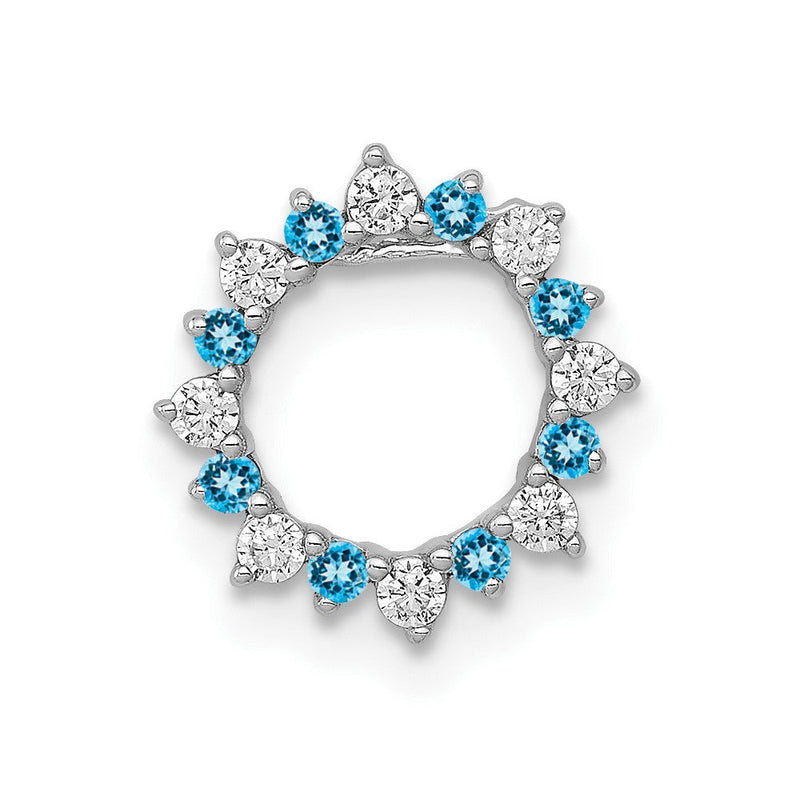 14K Weißgold 1/8ct. Echt Diamant/ Blautopas Fantasie Kreis Kette Anhänger