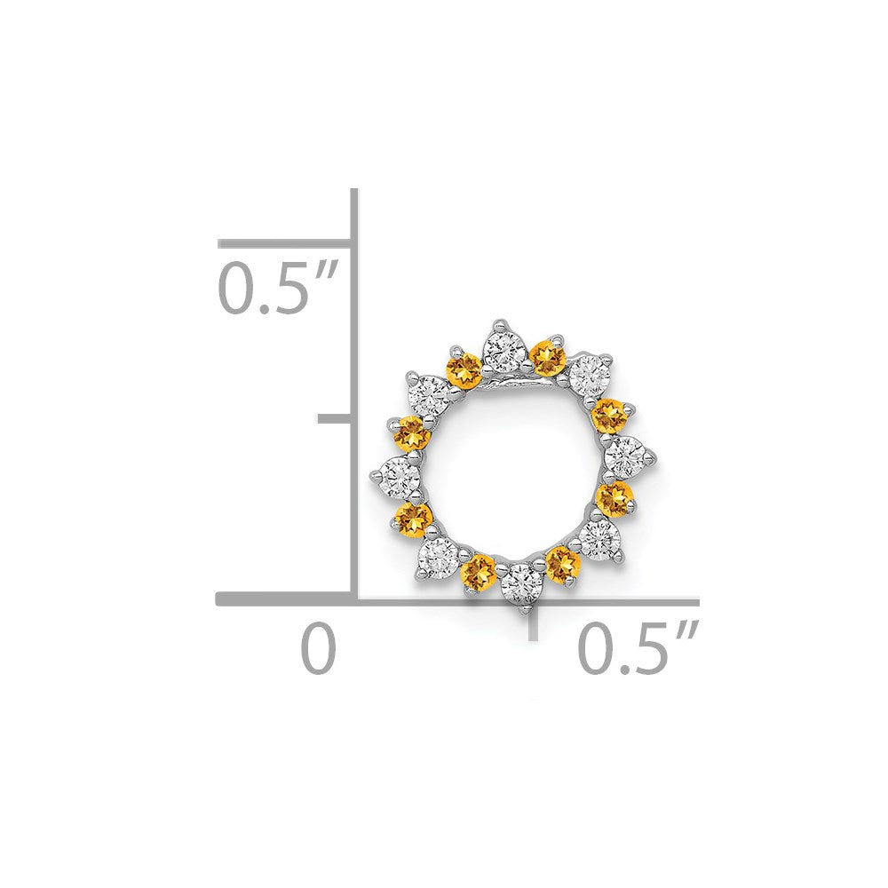 14K Weißgold Echt Diamant Und.08 Citrin Fantasie Kreis Kette Anhänger