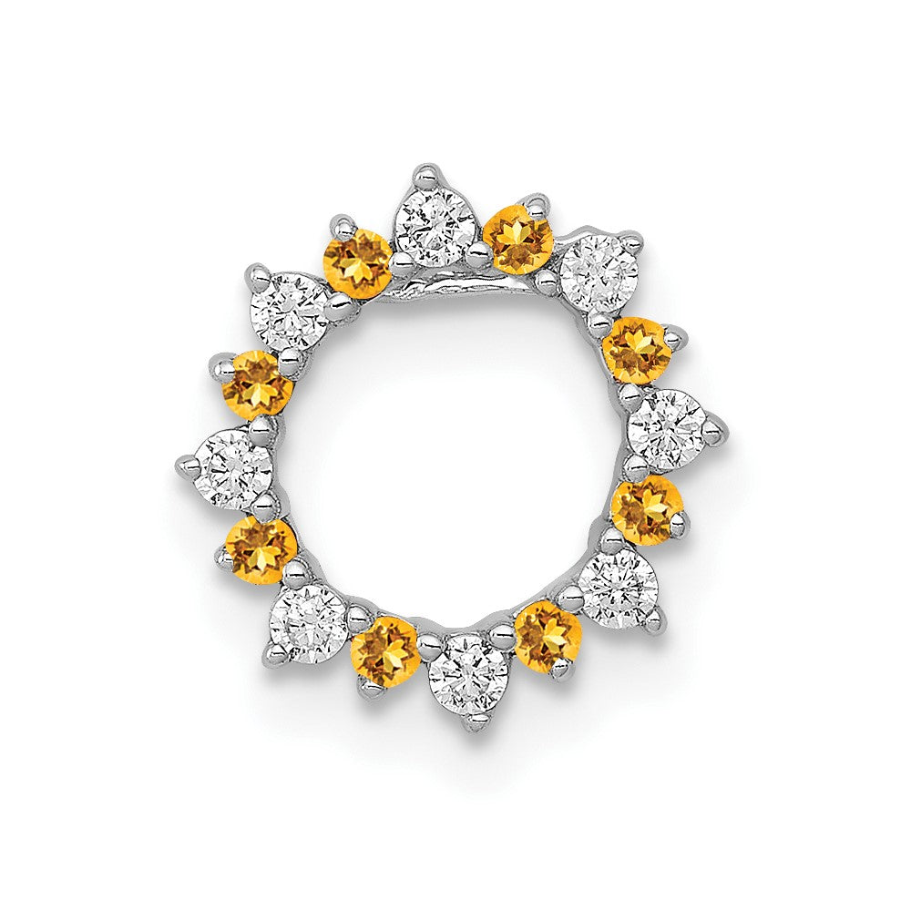 14K Weißgold Echt Diamant Und.08 Citrin Fantasie Kreis Kette Anhänger