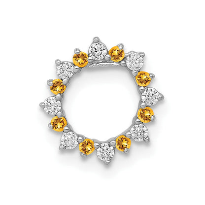 14K Weißgold Echt Diamant Und.08 Citrin Fantasie Kreis Kette Anhänger