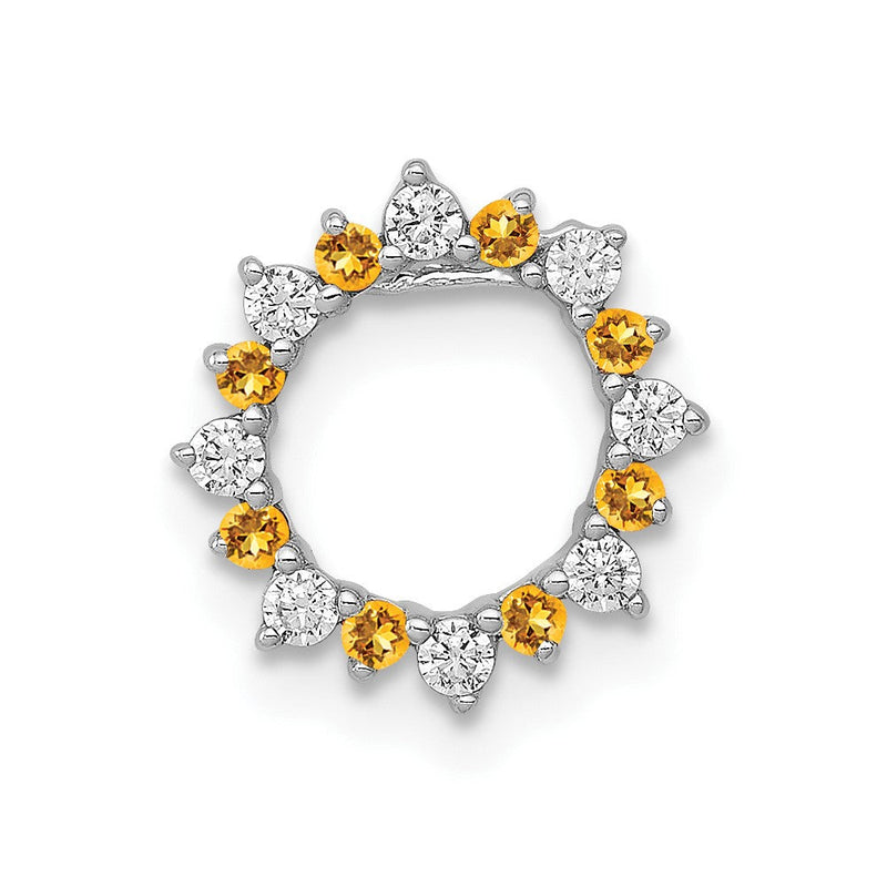 14K Weißgold Echt Diamant Und.08 Citrin Fantasie Kreis Kette Anhänger