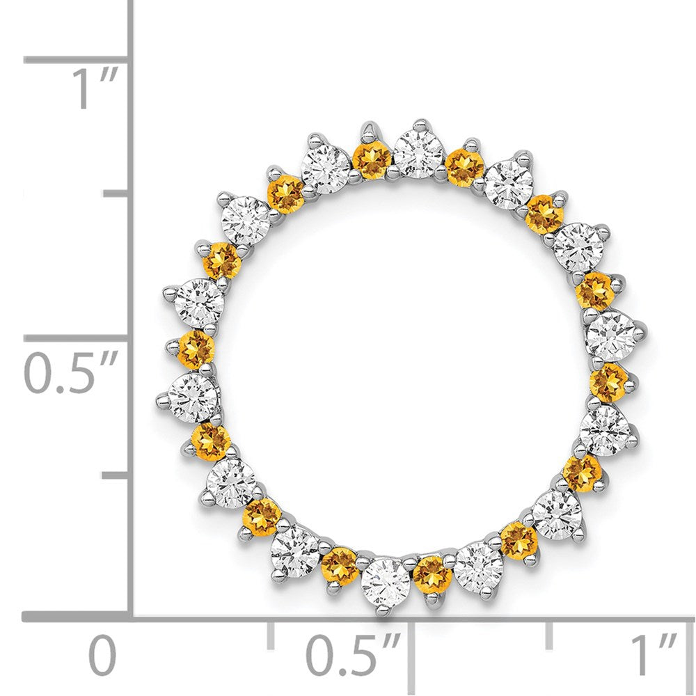 14K Weißgold Echt Diamant &.42 Citrin Fantasie Kreis Kette Anhänger