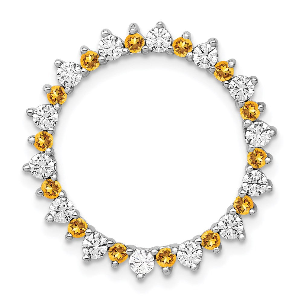 14K Weißgold Echt Diamant &.42 Citrin Fantasie Kreis Kette Anhänger