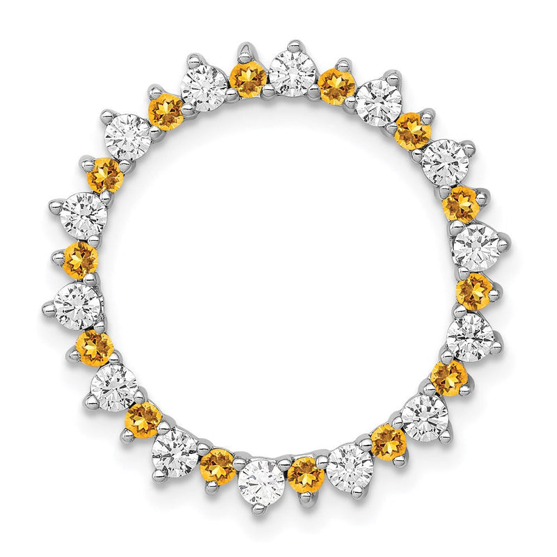 14K Weißgold Echt Diamant &.42 Citrin Fantasie Kreis Kette Anhänger