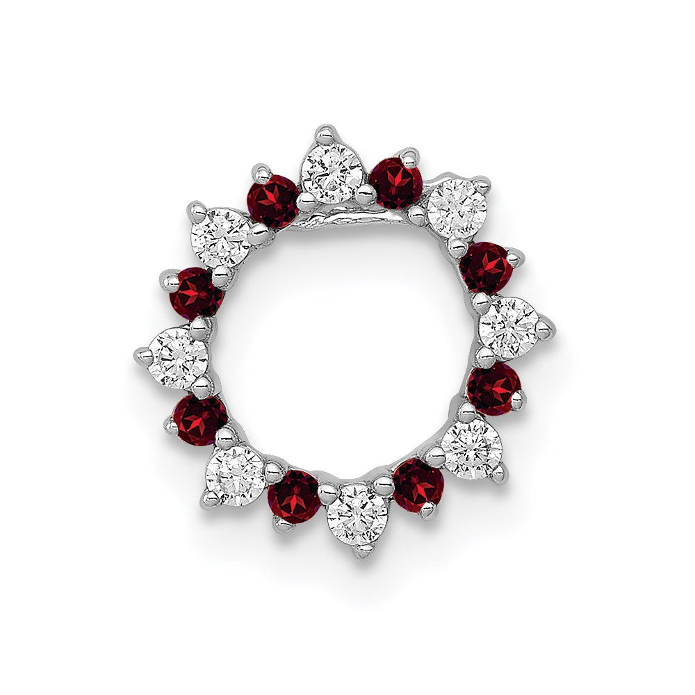 14K Weißgold Echt Diamant &.08 Granat Fantasie Kreis Kette Anhänger