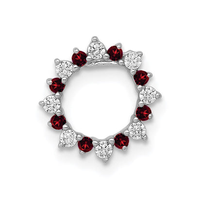 14K Weißgold Echt Diamant &.08 Granat Fantasie Kreis Kette Anhänger
