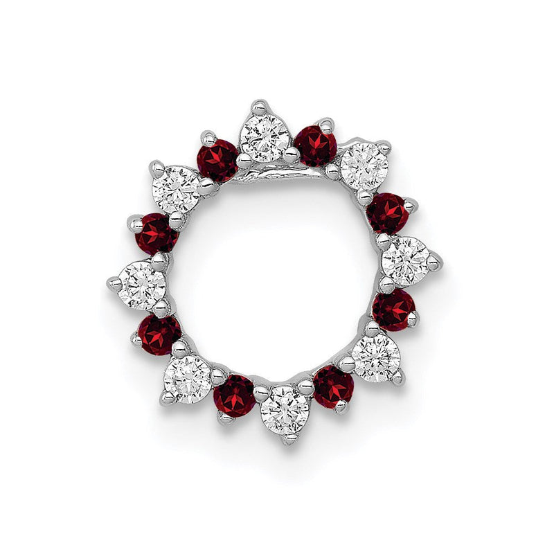 14K Weißgold Echt Diamant &.08 Granat Fantasie Kreis Kette Anhänger