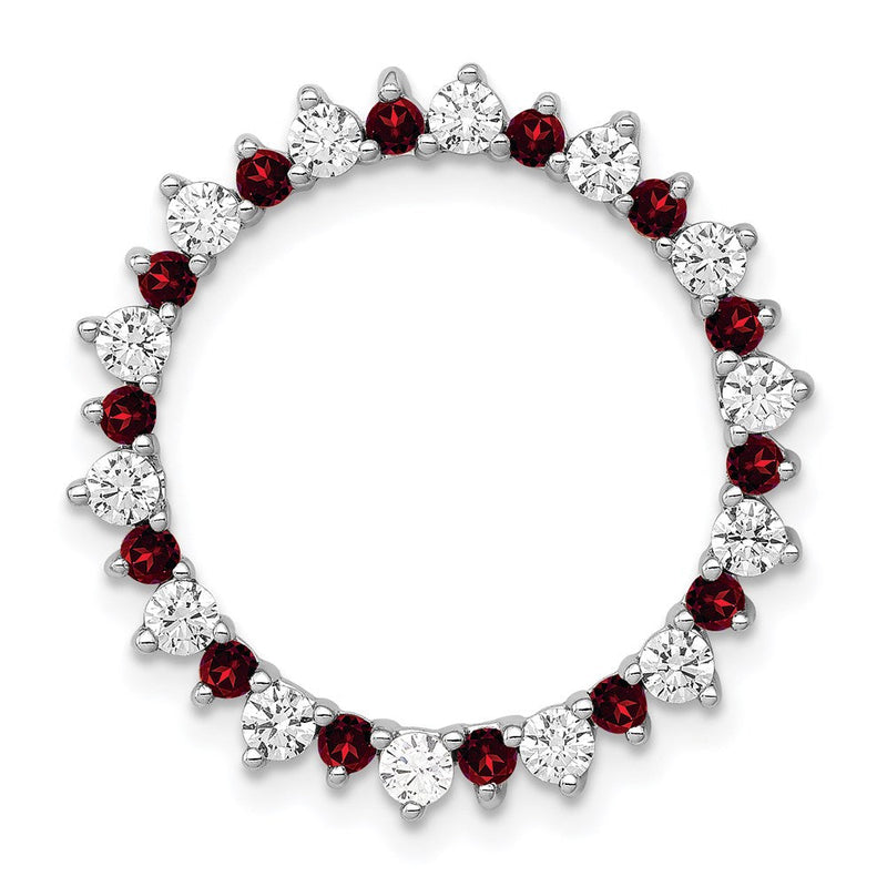 14K Weißgold Echt Diamant &.42 Granat Fantasie Kreis Kette Anhänger