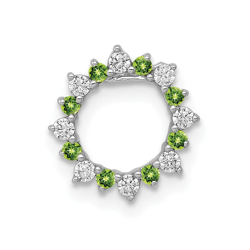 14K Weißgold Echt Diamant Und.08 Peridot Fantasie Kreis Kette Anhänger