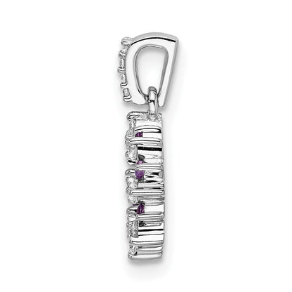 14K Weißgold Anhänger mit echtem Diamant und 0,08 ct. Amethyst, ausgefallener Kreis-Form