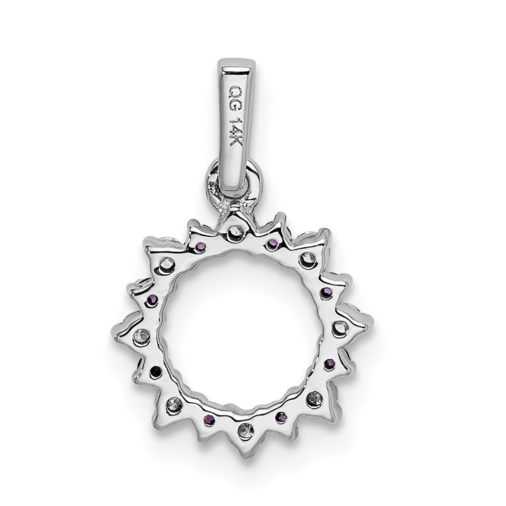 14K Weißgold Anhänger mit echtem Diamant und 0,08 ct. Amethyst, ausgefallener Kreis-Form