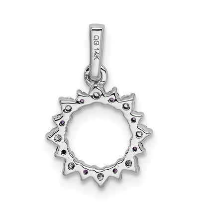 14K Weißgold Anhänger mit echtem Diamant und 0,08 ct. Amethyst, ausgefallener Kreis-Form