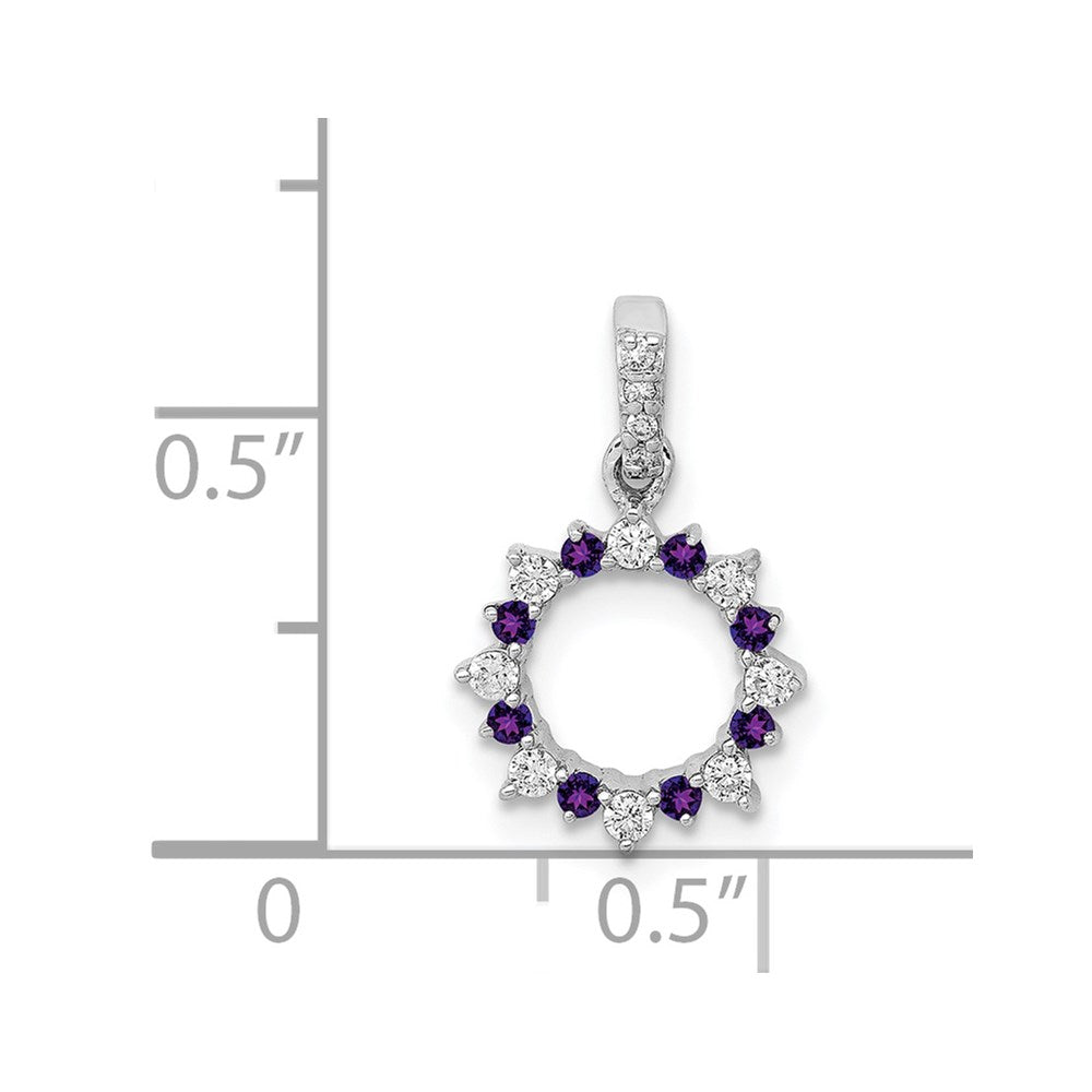 14K Weißgold Anhänger mit echtem Diamant und 0,08 ct. Amethyst, ausgefallener Kreis-Form