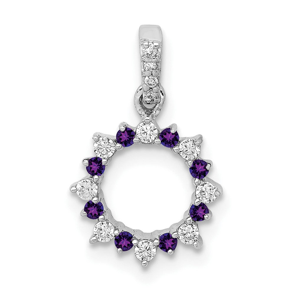 14K Weißgold Anhänger mit echtem Diamant und 0,08 ct. Amethyst, ausgefallener Kreis-Form