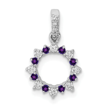 14K Weißgold Anhänger mit echtem Diamant und 0,08 ct. Amethyst, ausgefallener Kreis-Form