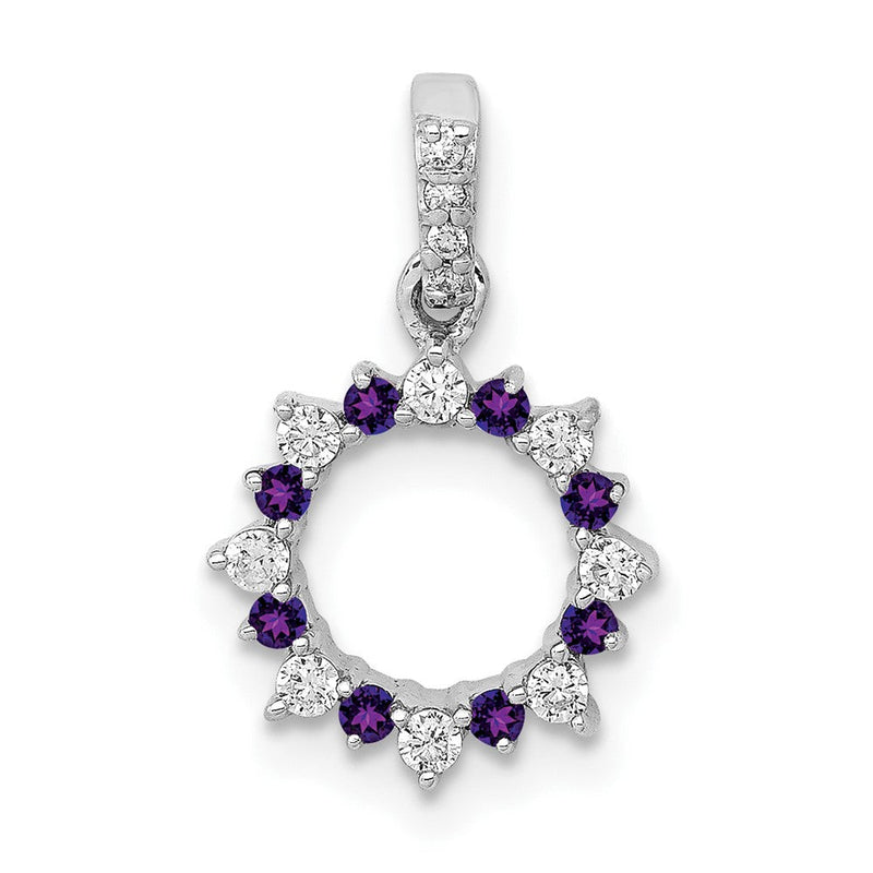 14K Weißgold Anhänger mit echtem Diamant und 0,08 ct. Amethyst, ausgefallener Kreis-Form