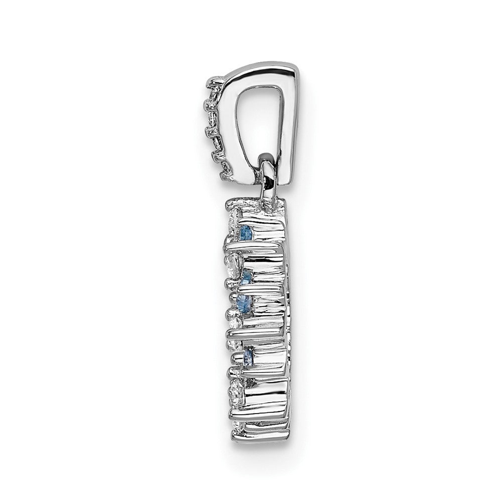14K Weißgold 0,08 ct. Diamant (echt) und Blautopas Fantasie-Kreis-Anhänger