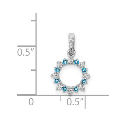 14K Weißgold 0,08 ct. Diamant (echt) und Blautopas Fantasie-Kreis-Anhänger
