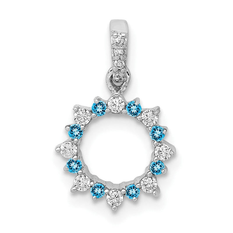 14K Weißgold 0,08 ct. Diamant (echt) und Blautopas Fantasie-Kreis-Anhänger