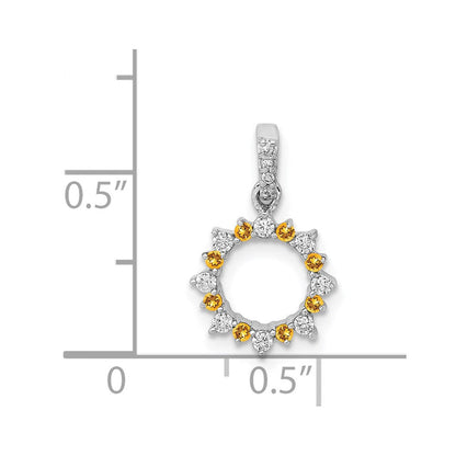 14K Weißgold Fantasie-Kreis-Anhänger mit echtem Diamant und 0,08 ct. Citrin