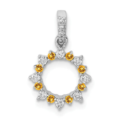 14K Weißgold Fantasie-Kreis-Anhänger mit echtem Diamant und 0,08 ct. Citrin