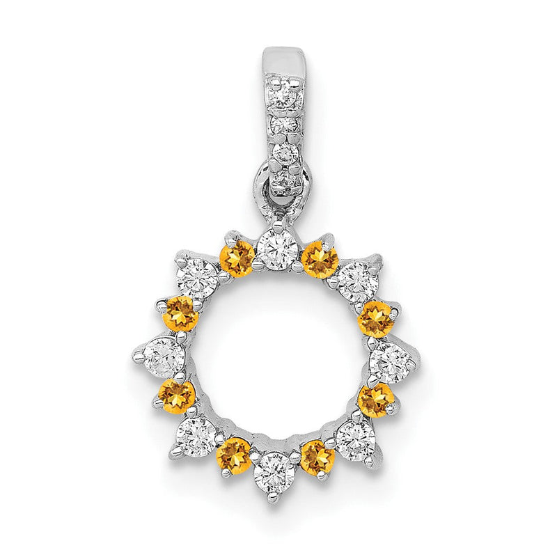 14K Weißgold Fantasie-Kreis-Anhänger mit echtem Diamant und 0,08 ct. Citrin