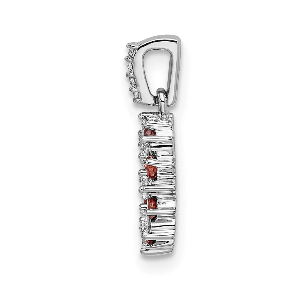 14K Weißgold Anhänger mit echtem Diamant und 0,08 ct. Granat, ausgefallener Kreisform