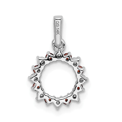 14K Weißgold Anhänger mit echtem Diamant und 0,08 ct. Granat, ausgefallener Kreisform