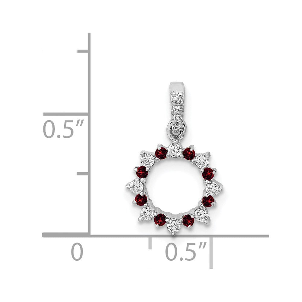 14K Weißgold Anhänger mit echtem Diamant und 0,08 ct. Granat, ausgefallener Kreisform