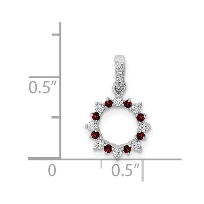 14K Weißgold Anhänger mit echtem Diamant und 0,08 ct. Granat, ausgefallener Kreisform