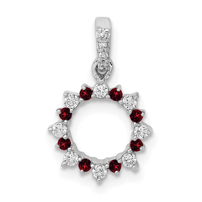 14K Weißgold Anhänger mit echtem Diamant und 0,08 ct. Granat, ausgefallener Kreisform