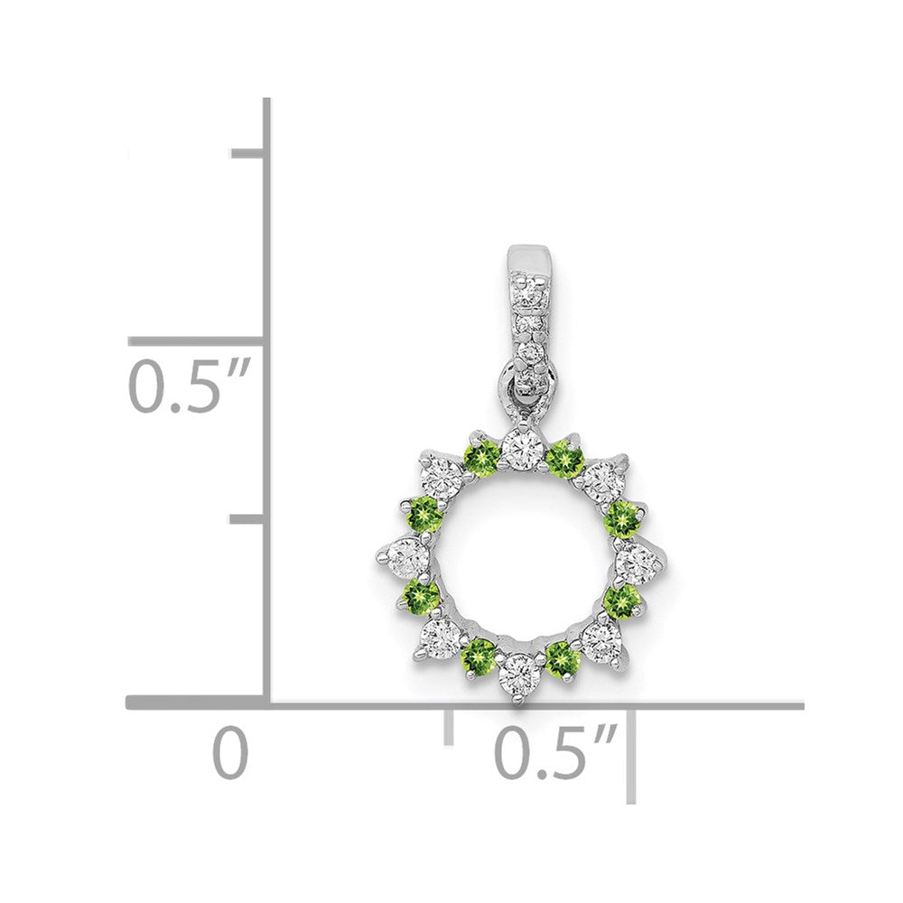 14K Weißgold Anhänger mit echtem Diamant und 0,08 ct. Peridot in Fantasie-Kreisform