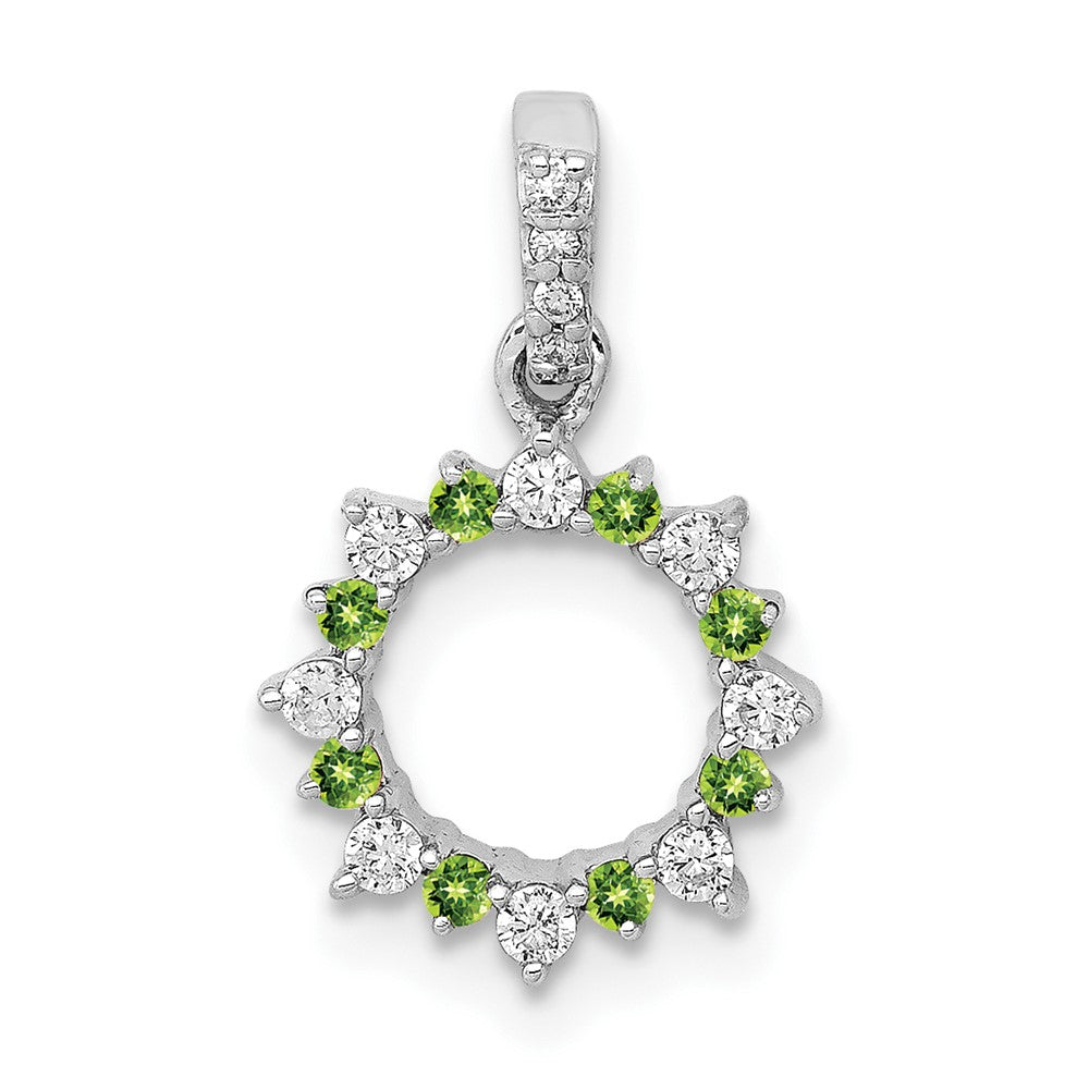 14K Weißgold Anhänger mit echtem Diamant und 0,08 ct. Peridot in Fantasie-Kreisform