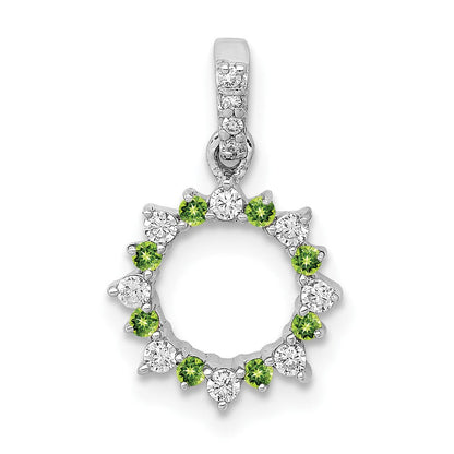 14K Weißgold Anhänger mit echtem Diamant und 0,08 ct. Peridot in Fantasie-Kreisform