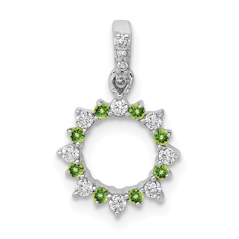 14K Weißgold Anhänger mit echtem Diamant und 0,08 ct. Peridot in Fantasie-Kreisform