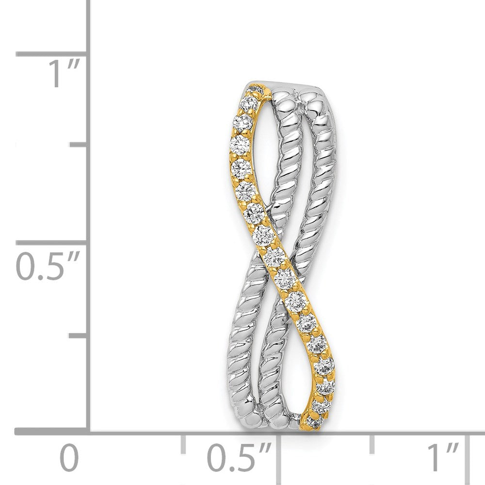 14K Bicolor Gold 1/5ct. Echt Diamant Fantasie Gedreht und Geflochten Kette Anhänger