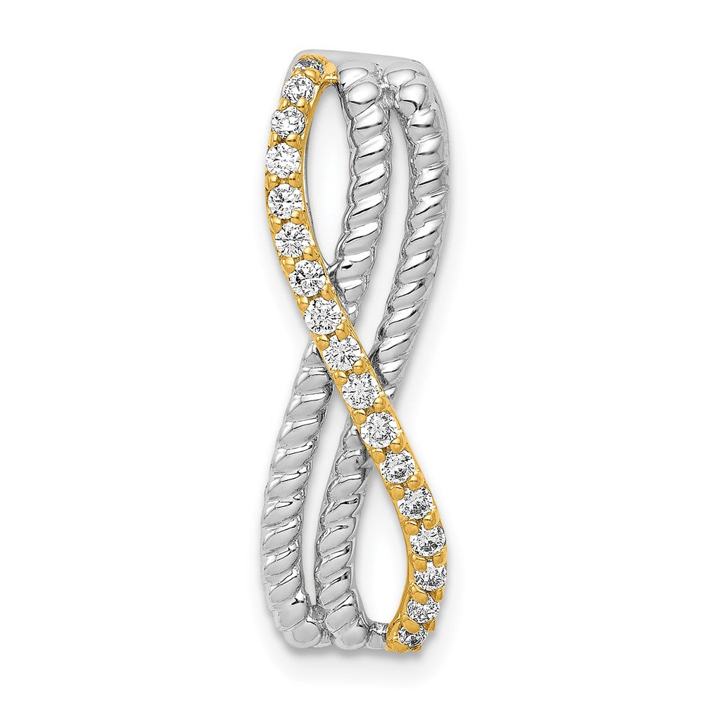 14K Bicolor Gold 1/5ct. Echt Diamant Fantasie Gedreht und Geflochten Kette Anhänger