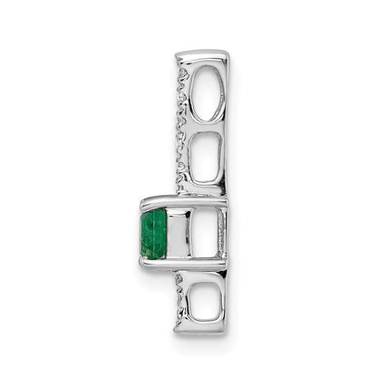 14K Weißgold Echt Diamant und Rechteck Smaragd Fantasie Kette Anhänger