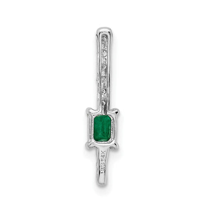 14K Weißgold Echt Diamant und Rechteck Smaragd Fantasie Kette Anhänger