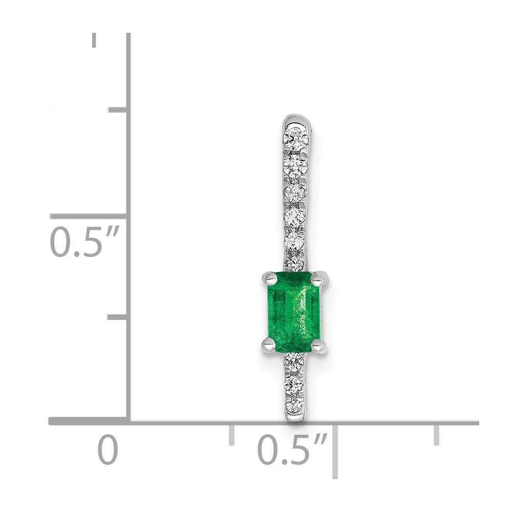 14K Weißgold Echt Diamant und Rechteck Smaragd Fantasie Kette Anhänger