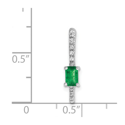 14K Weißgold Echt Diamant und Rechteck Smaragd Fantasie Kette Anhänger
