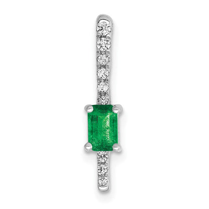 14K Weißgold Echt Diamant und Rechteck Smaragd Fantasie Kette Anhänger