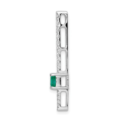 14K Weißgold Echt Diamant und Rechteck Smaragd Fantasie Kette Anhänger