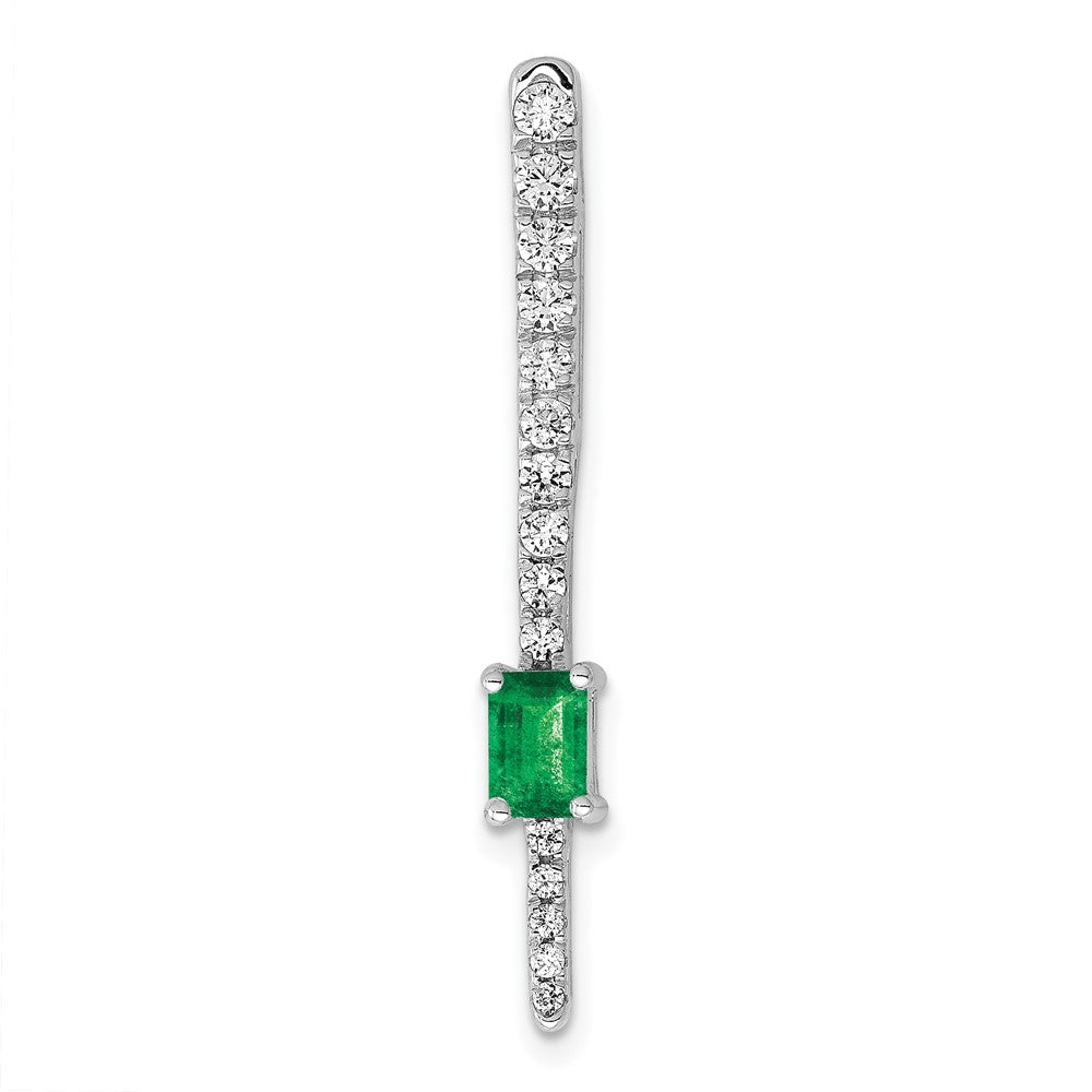 14K Weißgold Echt Diamant und Rechteck Smaragd Fantasie Kette Anhänger