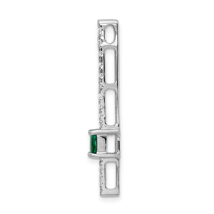 14K Weißgold Echt Diamant & Rechteck Smaragd Fantasie Kette Anhänger